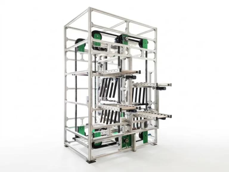 Intelligent Buffering and Vertical Conveying Hub between Flexible Production Lines and High-Bay Warehousing