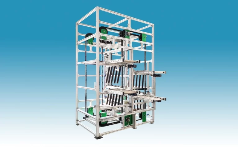 Intelligent Buffering and Vertical Conveying Hub between Flexible Production Lines and High-Bay Warehousing